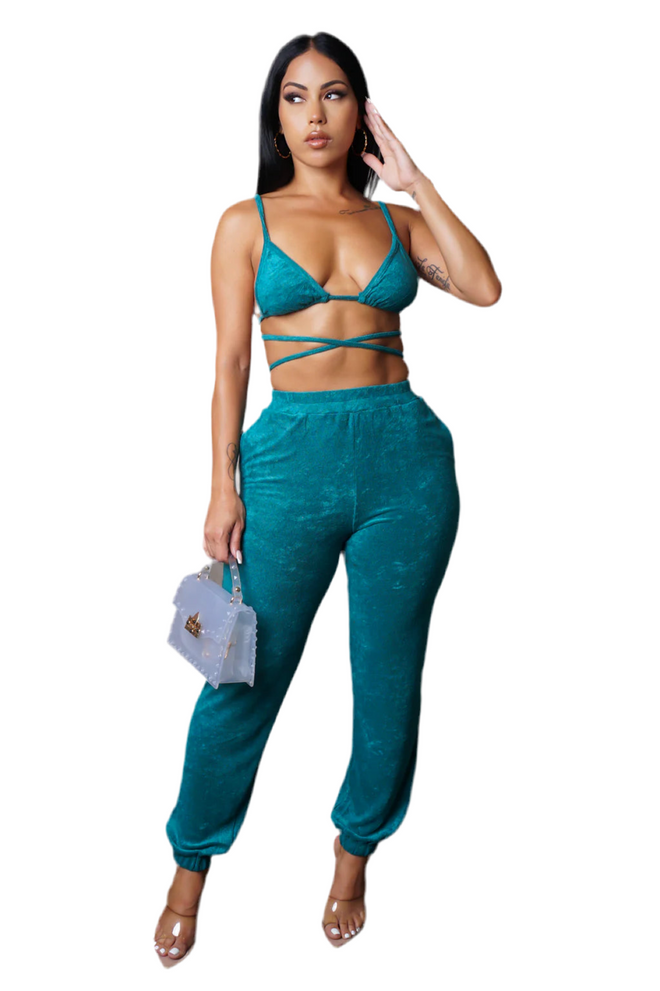 Waiting on you pant set teal