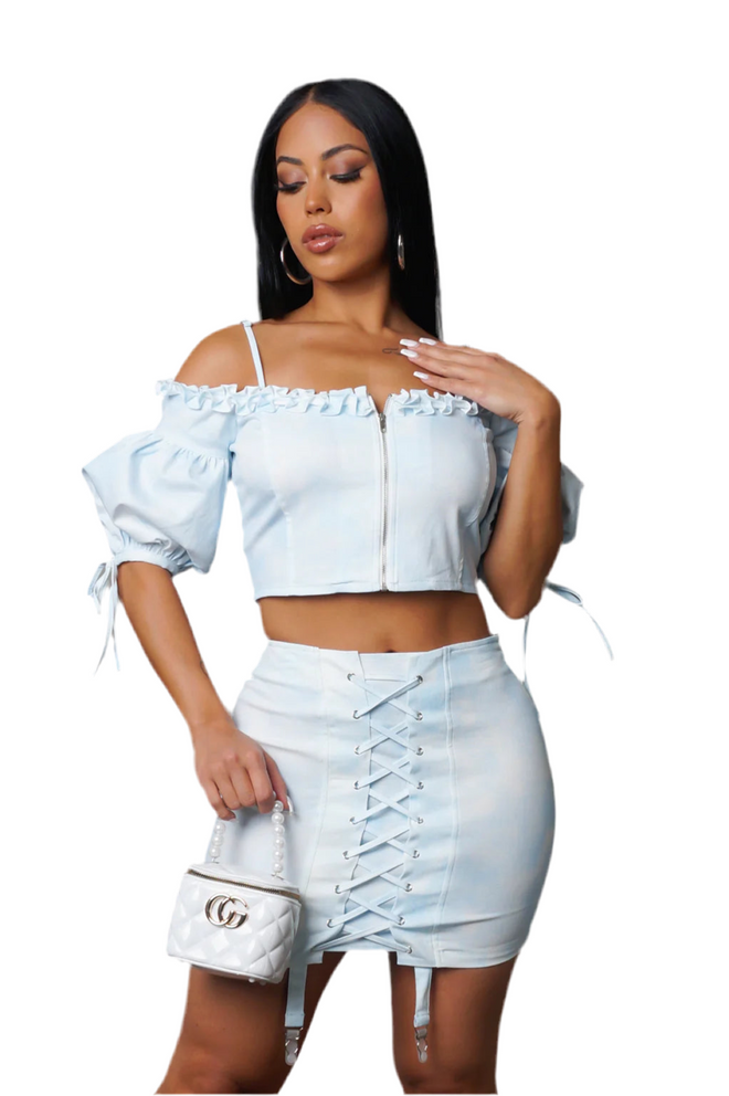 Parisian night skirt set baby blue