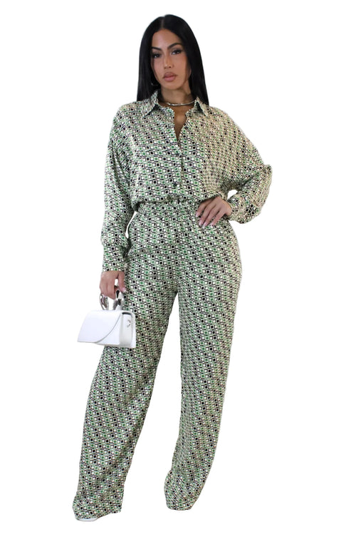 Soie Rôtie pant set green